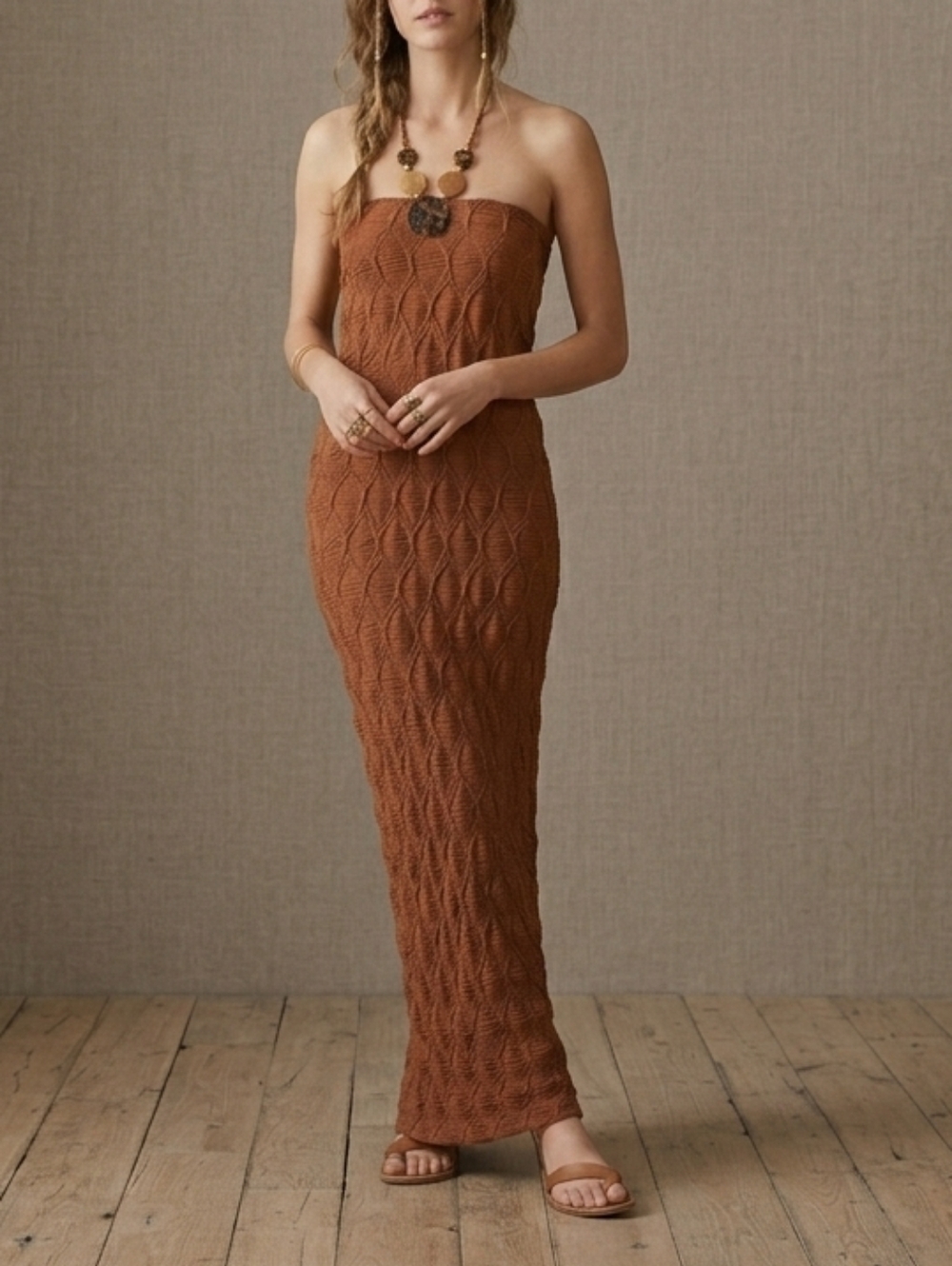 Fashion Nova Strapless Textured Maxi Dress & Cato Leopard Shell Jewelry Bundle